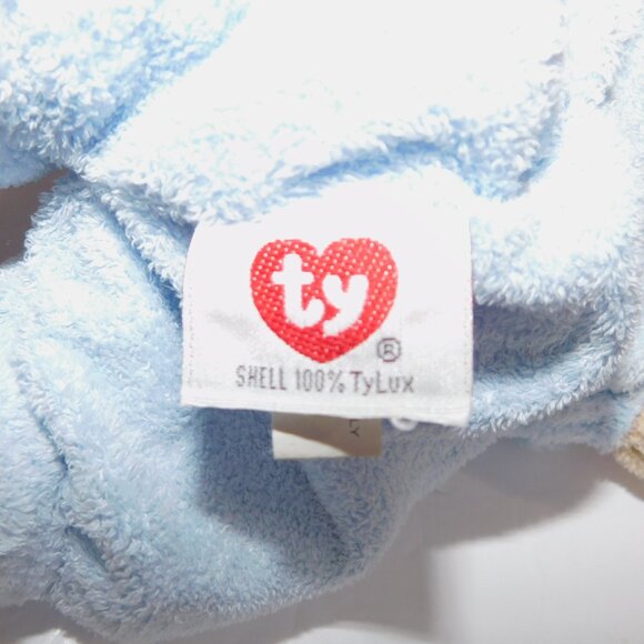2007 Ty Pluffies 12" Plush Tan Bear in Blue non Removable bunny Pjs Love Baby - Picture 4 of 8
